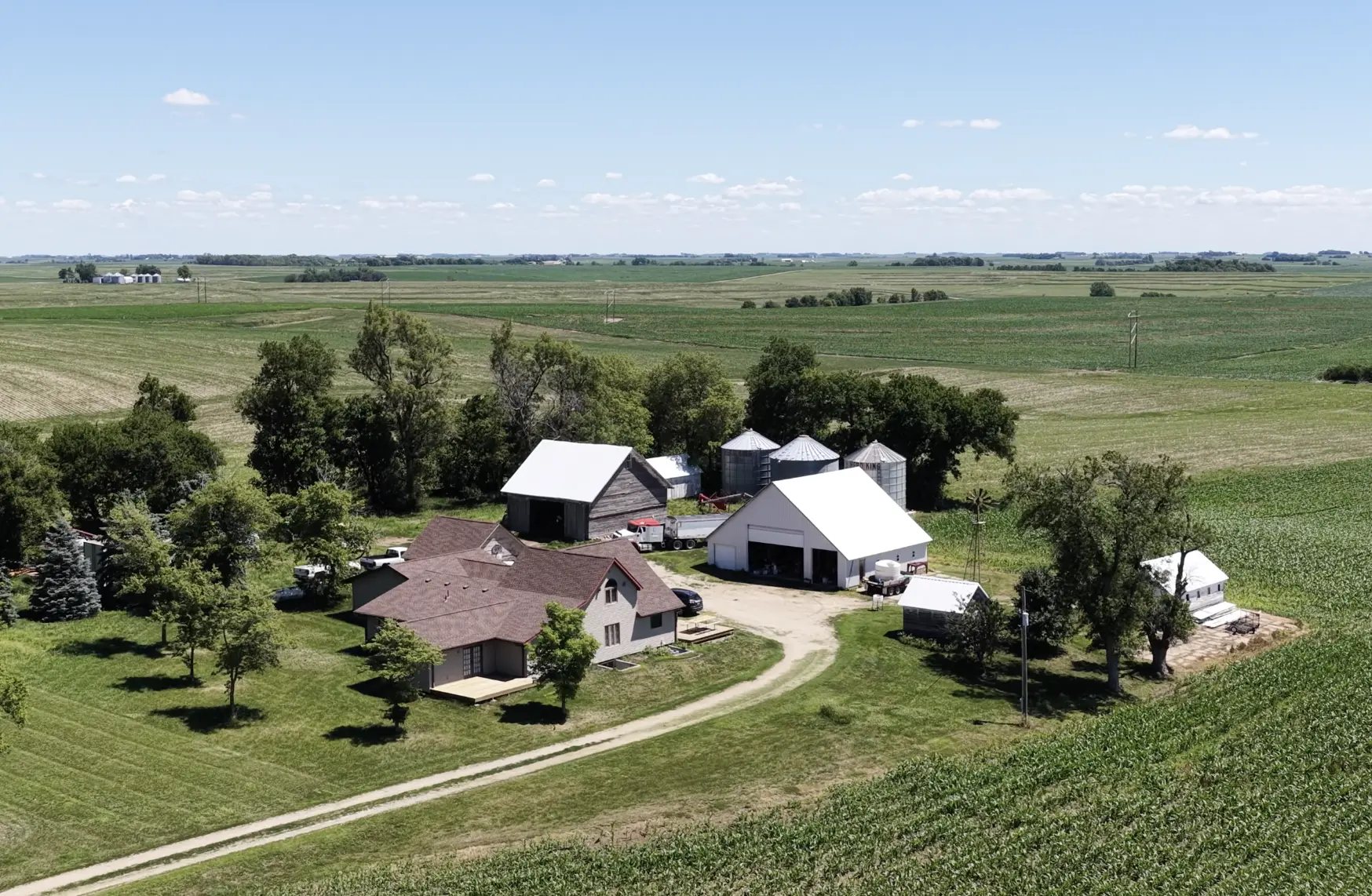 Aerial drone photograph of a Nebraska farm place